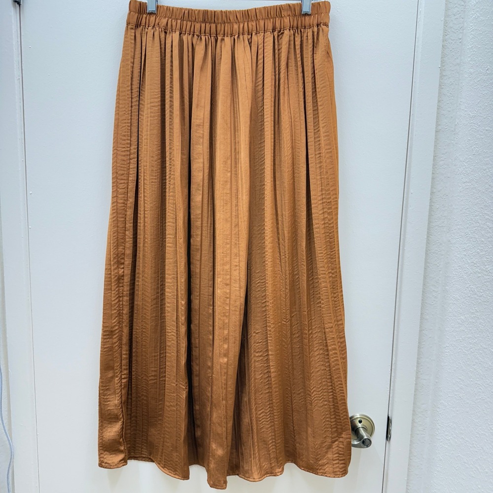Rachel Zoe Rust Brown Skirt Womens L Pleated High Waist Fall Forrest Retro 70s‎